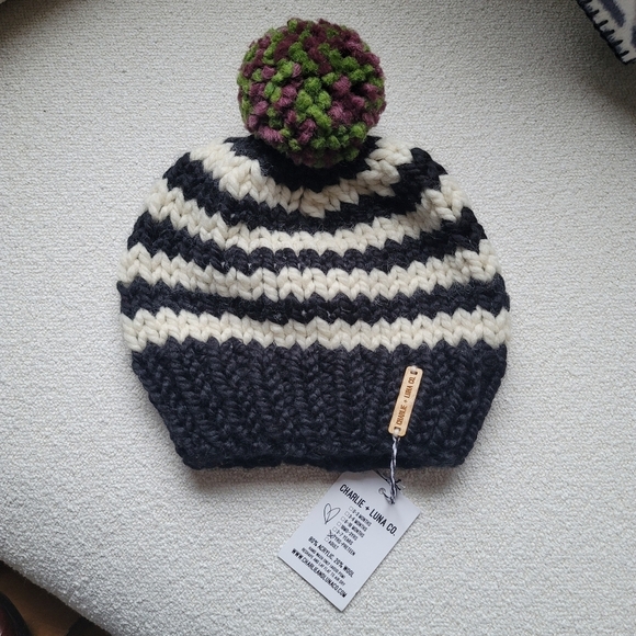 Charlie + Luna Other - Charlie‎ + Luna, Beanie with Pom, Cream/Black/Green/Purple, Kids- Preteen Size